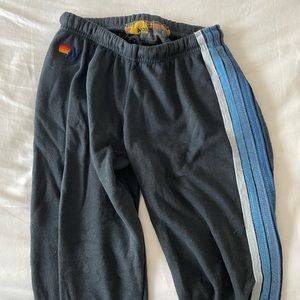 aviator nation 5 stripe blue and black sweatpants